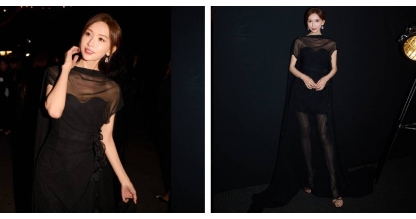 林志玲黑紗透視禮服出席坎城晚宴。（圖／IG@chiling.lin）