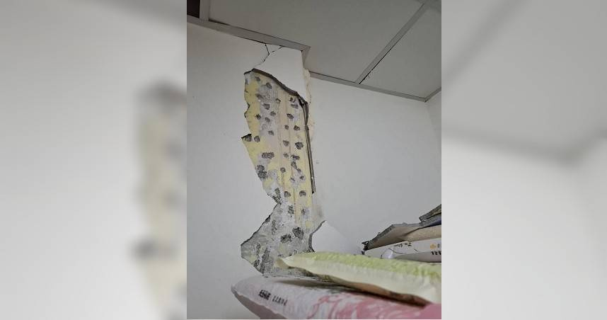 台灣東部海域11日晚上7時發生芮氏規模6.4地震，台北市「南機場食物銀行」內梁柱，疑因地震造成裂縫。（圖／北市建管處提供）