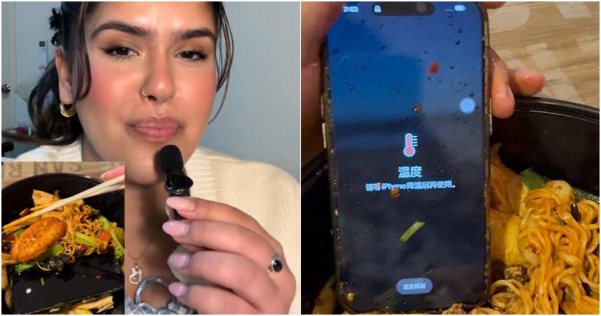南澳首府阿得雷德市一名女子什拉達近日在吃火鍋時，竟在湯裡撈到一支手機，且該支手機的主人竟是餐廳廚師。（圖／擷取自TikTok／shraddyvibes）