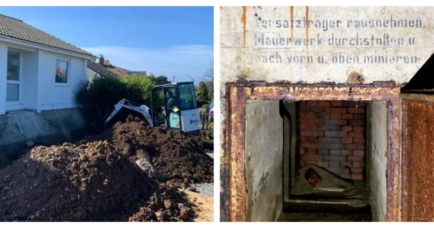 一對夫妻在自家地下挖出二戰德軍地堡，牆上仍保留德文警語「小心，敵人在偷聽」。（圖／Shaun Tullier提供，下同）