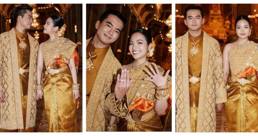 蓬索莉雅公主與謝夫川英在婚禮主儀式上身穿柬式傳統禮服，展現高棉文化風采。（圖／翻攝自IG，soriya_noro，下同 ）