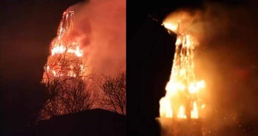 荷蘭阿姆斯特丹的馮德爾教堂在跨年夜陷入火海。（圖／翻攝自YouTube／AT5）