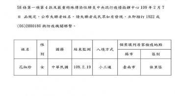 台南女隔離落跑串門子 警車北上逮人