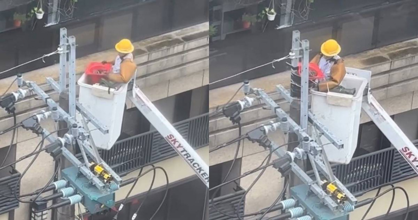 有民眾發現，台電人員在移除架空線路上的鳥巢時，會幫雛鳥安置好新家。（圖／翻攝自Threads／@hannah.chang1008）