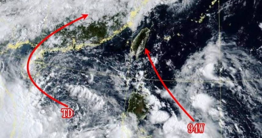 氣象粉專指出，熱帶擾動94W逐漸增強北上中。（圖／翻攝自臉書@look.weather.typhoon）