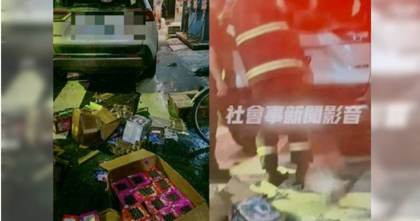 合興宮炸彈媽祖步巡期間，廟方及信眾施放爆竹煙火助興，卻險些造成火警發生。（圖／翻攝畫面）