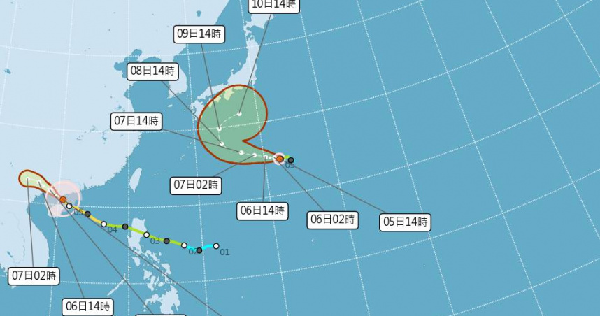 原位於硫磺島附近海面的熱帶性低氣壓（TD25）清晨2時增強為第22號輕度颱風「哈隆」。（圖／氣象署）