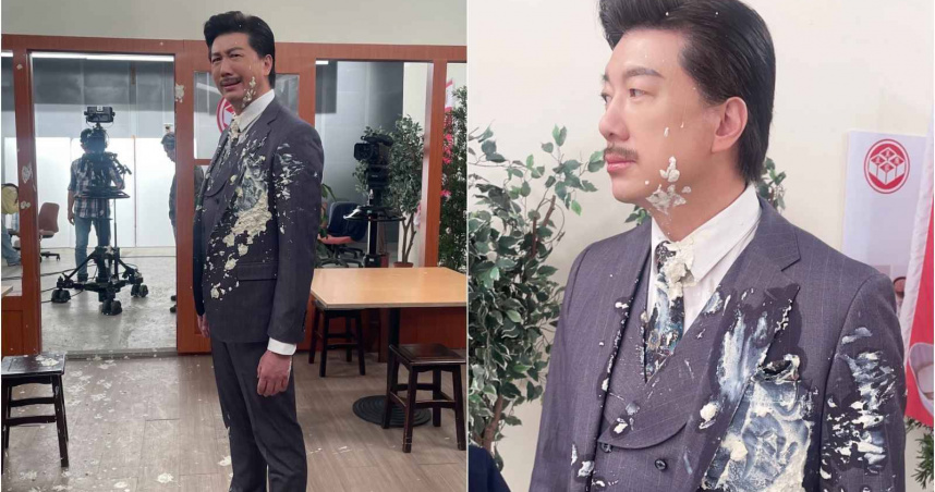 吳皓昇全身沾滿豆渣仍敬業完成拍攝。（圖／民視）