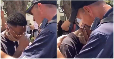 有圖/黑人少年痛哭!白人警擁抱「我們之間沒有仇恨」 單膝下跪和平對話