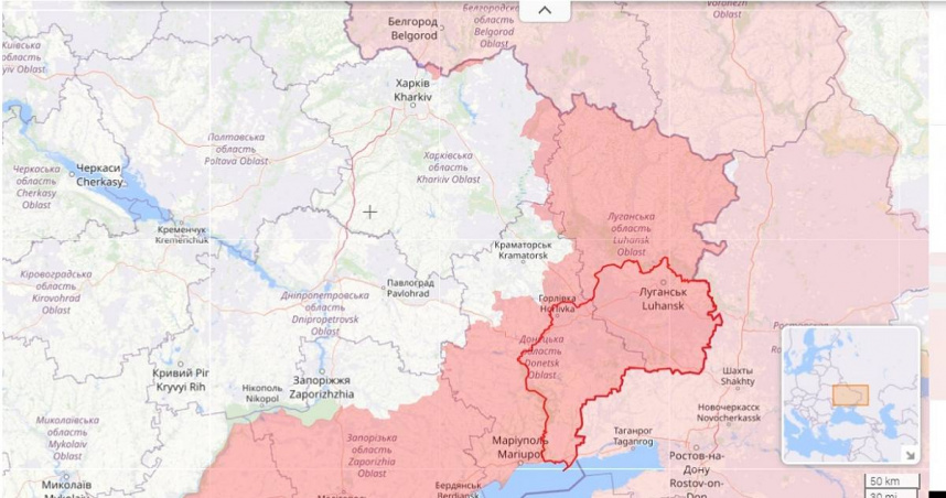 俄羅斯目前已控制頓巴斯約7成的領土。（圖／翻攝自Liveuamap）