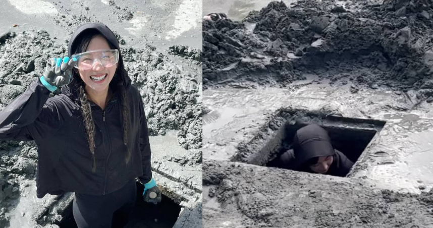 籃籃開5小時貨車衝花蓮，並鑽進水溝裡奮力挖淤泥。（圖／翻攝自Instagram@lan0716）