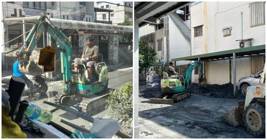 家住桃園的挖土機行老闆林鴻森開著自家小挖土機挺進災區，不分日夜清除厚重淤泥，卻在協助災後清理期間不慎被異物刺傷，最終引發敗血症離世。（圖／翻攝FB／龍福禮儀）