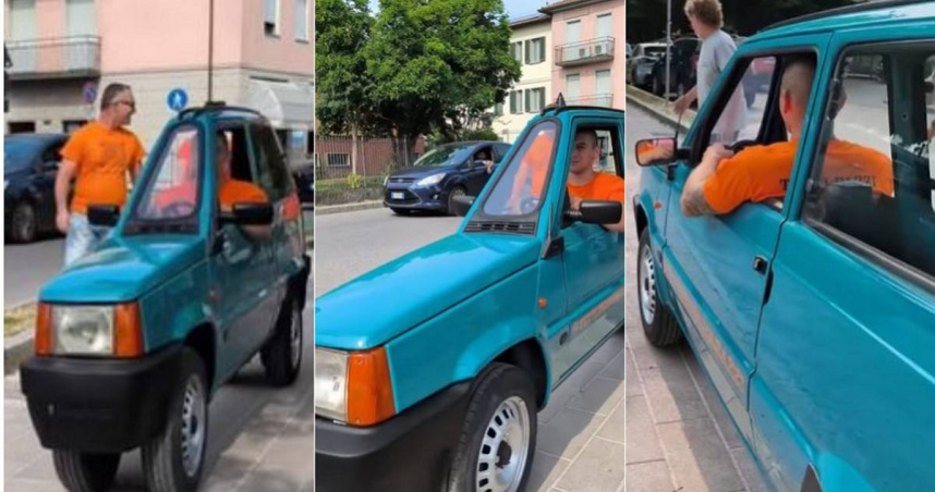 男子駕駛號稱「全球最窄的Fiat Panda」的單人座車，未來將作為展覽用途使用，並準備申請金氏世界紀錄。（圖／翻攝自Instagram／dicirelu）