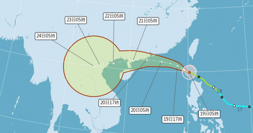 薇帕颱風路經圖，最快今下午解除海上颱風警報。（圖／氣象署）