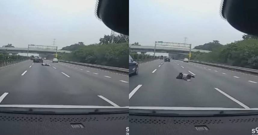 64歲王姓男子因債務糾紛不願處理,在國道楠梓段突然開門跳車。(圖/翻攝畫面)(圖/翻攝臉書爆料公社)