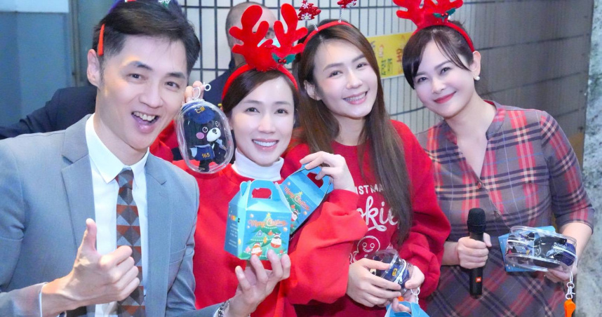 宋逸民（左起）小薰、李又汝、陳維齡，受邀前往內政部警政署報佳音。（圖／藝起發光提供）