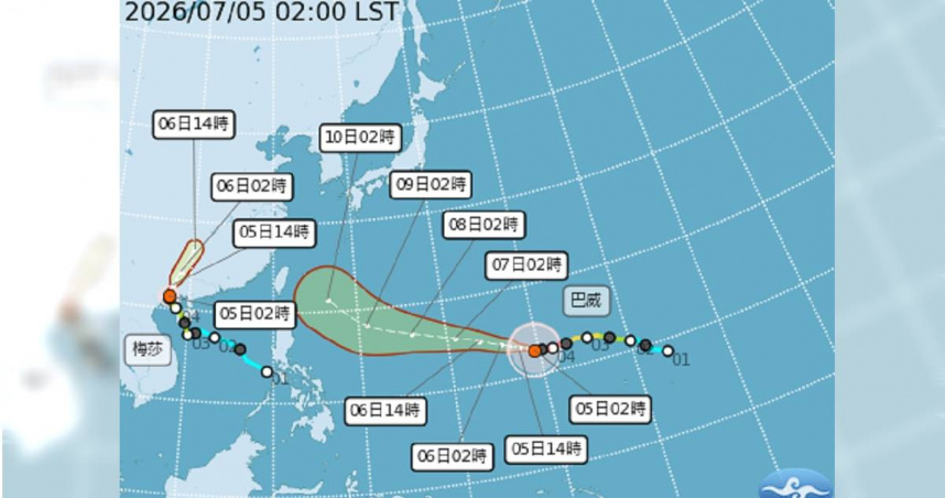 強颱巴威外圍環流恐在9日起逐漸影響台灣。（圖／中央氣象署）