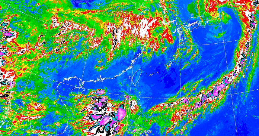 熱帶擾動91W已進入廣東南方海域，持續朝東北方向移動。（圖／中央氣象署）