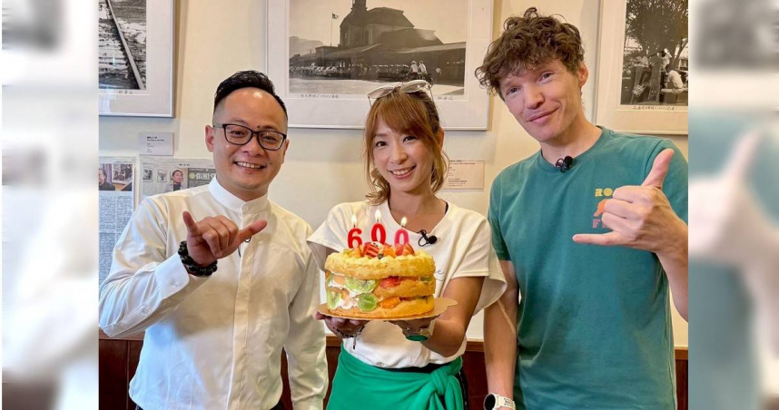 童子瑋（左起）探班段慧琳、吉雷米。（圖／民視提供）