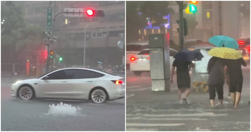 今（5）日晚間台中遭遇大雷雨狂炸，導致多地出現淹水狀況，不少台中網友紛紛在社群平台分享現場畫面。（圖／翻攝Threads／david.wang1978、jeff223366）