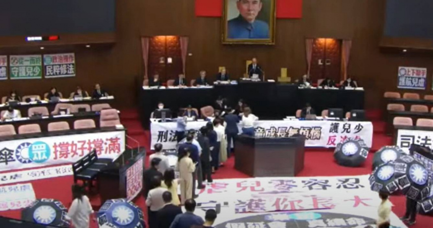 綠白陣營今天為了在立院議場掛海報，院會還沒正式開始，就先上演口角衝突（圖/中天新聞）