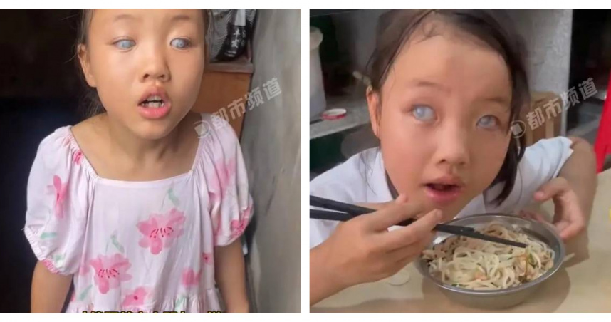 小娟娟2歲時突因基因突變失明，媽媽不離不棄成為她的眼睛與依靠。（圖／翻攝自微博）