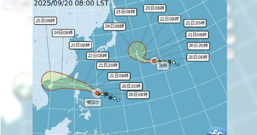 中颱「樺加沙」持續逼近台灣。（圖／中央氣象署）