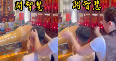 考生腦門被狂拍，女子聲稱是在「開智慧」。（圖／翻攝臉書／爆廢1公社）