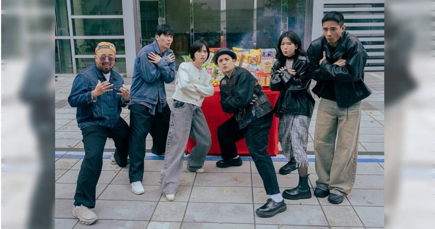 《鬼牽手》開鏡儀式，美麗本人（左起）、涂善存、嚴正嵐、歐陽倫、睦媄、初孟軒。（圖／網銀國際提供）