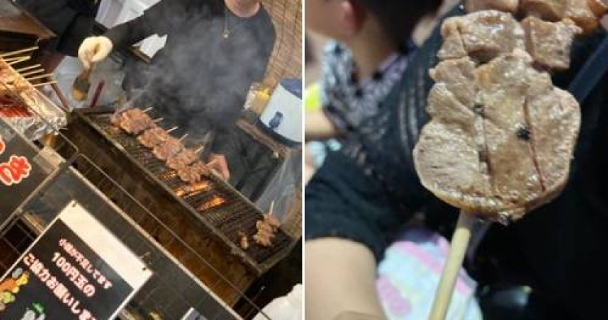 一處打著「仙台牛舌 800日圓」招牌的小吃攤，實際販售的卻是豬舌。（圖／翻攝自X）