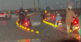 昨傍晚降下豪雨，華江橋淹水無法騎車通過。（圖／翻攝Threads／＠tienlittleworld）