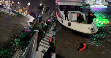 女子墜入黃浦江中 英勇武警秒翻過欄杆跳水救人