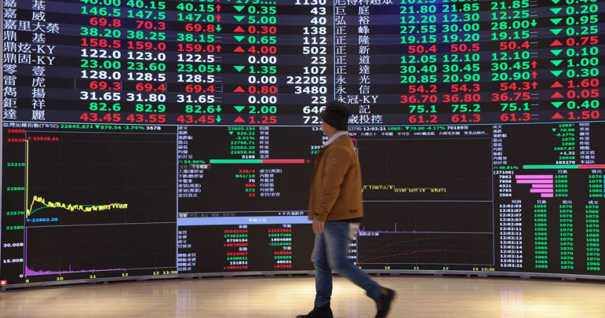 台股3日在農曆春節假期結束後恢復交易，開盤指數跳空大跌逾千點，最低觸及22510點，最終以22694點作收，下跌830點，創史上第四大跌點。（圖／中國時報記者陳俊吉攝）