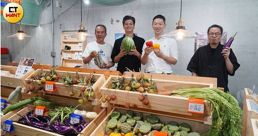 「朝陽小舖改造計畫」重要推手朝陽里里長李順義（左起）、茶籽堂執行長趙文豪、嘉威聯合會計師事務所所長特助張宏尉、格式設計總監王耀邦。（圖／魏妤靜攝）