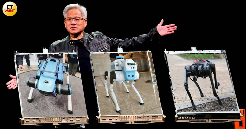 因AI教父黃仁勳力捧，不少台廠加速發展機器狗。（圖／陳曼儂攝、黃耀徵攝、翻攝自英業達官網）