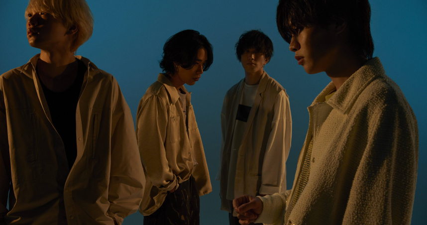 吉他手吉田喜一（左起）、鼓手黑川亮介、貝斯桐木岳貢、主唱柳田周作，今抵台接受媒體訪問。（圖／雅慕斯娛樂提供）