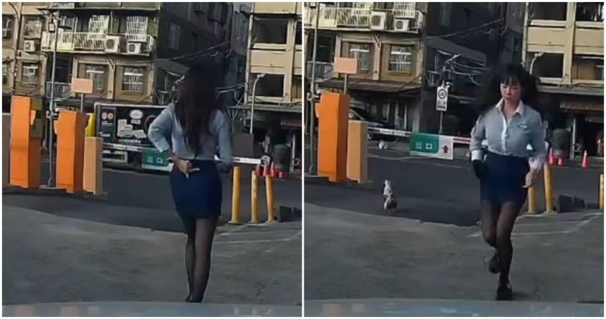 黑絲女業務被公雞追。（圖／翻攝yian422 Threads）