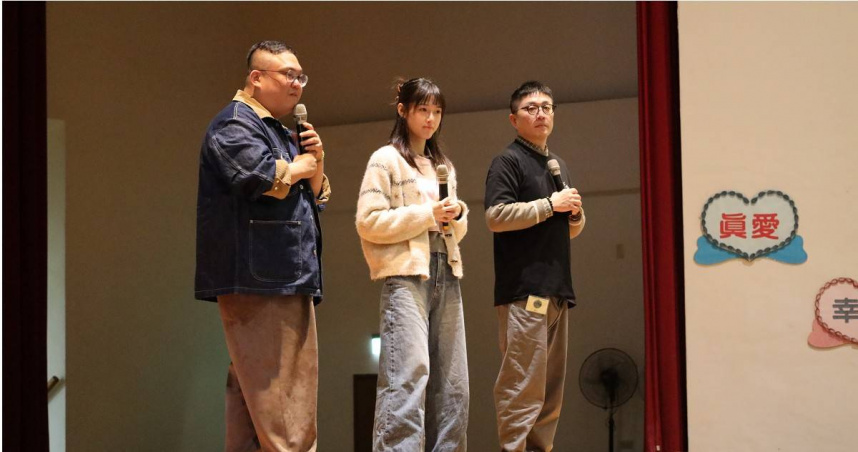 導演林孝謙、編劇呂安弦、演員何曼希15日在台中女子監獄參加收容人觀影活動。（圖／壹壹喜喜）