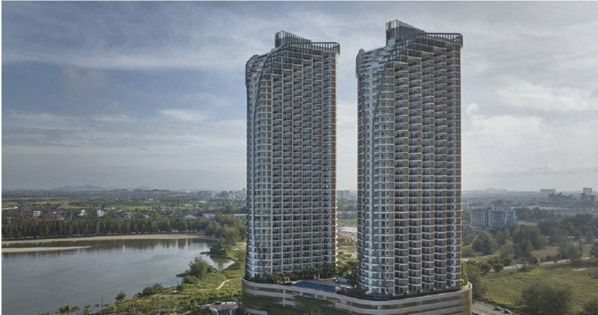 亞昕於馬六甲規劃1棟飯店、1棟酒店式公寓，目前已完工成屋出售，總銷近70億元。（圖／業者提供）