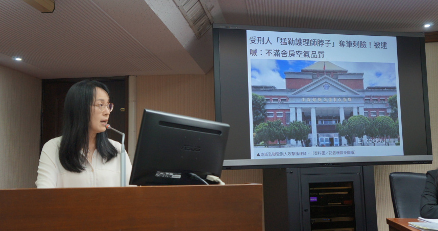 立委陳瑩23日揭露，台東東成監獄日前爆出護理師遭受刑人攻擊事件，事發當下診間內竟無戒護人員陪同。（圖／陳瑩辦公室提供）