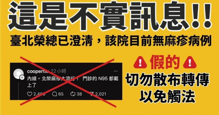 許姓男子散布北榮麻疹大流行的不實訊息遭檢方緩起訴，並繳公庫10萬元。（圖／報系資料照）