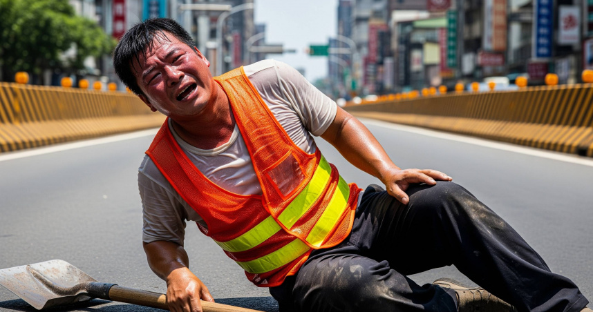 昨日，永靖鄉就有一名年約40歲的管線工人，因長期在烈日下施工，忽然因熱中暑暈倒在地。（示意圖／AI生成，與實際人物無關）
