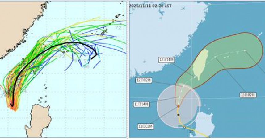 鳳凰的系集平均路徑略為南修。（圖／氣象應用推廣基金會）