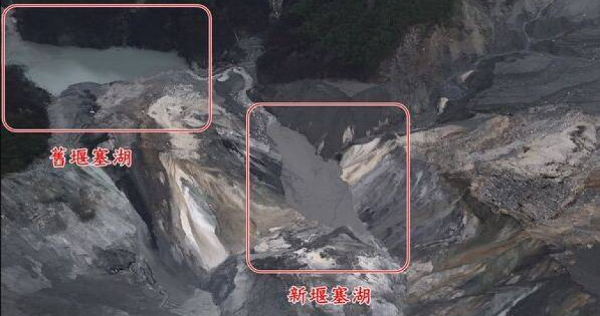 原馬太鞍堰塞湖的下方，又出現一個堰塞湖。（圖／林保署花蓮分署提供）
