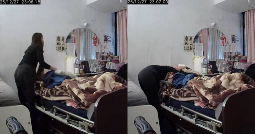 一名女看護在地震當下全力護著臥床的阿嬤。（圖／Threads@ta2__l__tattoo授權提供）