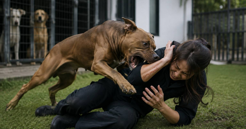 香港一間寵物旅館發生致命犬襲事件，33歲黃姓女負責人遭寄養僅10天的30公斤混種犬攻擊身亡。（圖／AI生成）