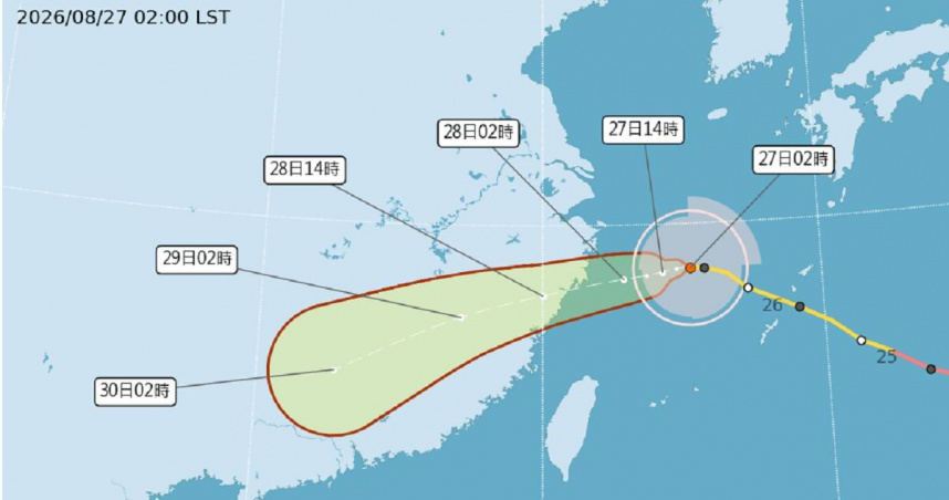 颱風沙德爾最新預測路徑。（圖／中央氣象署提供）