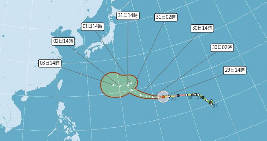 中度颱風煙花最新路徑。（圖／中央氣象署）
