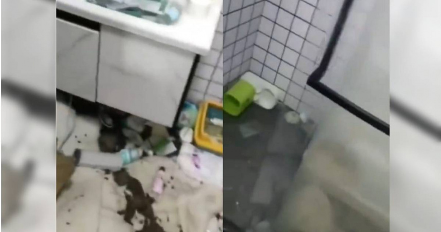 毛姓女子一回到家發現浴室一團糟，就知道貓闖禍了。（圖／翻攝畫面）