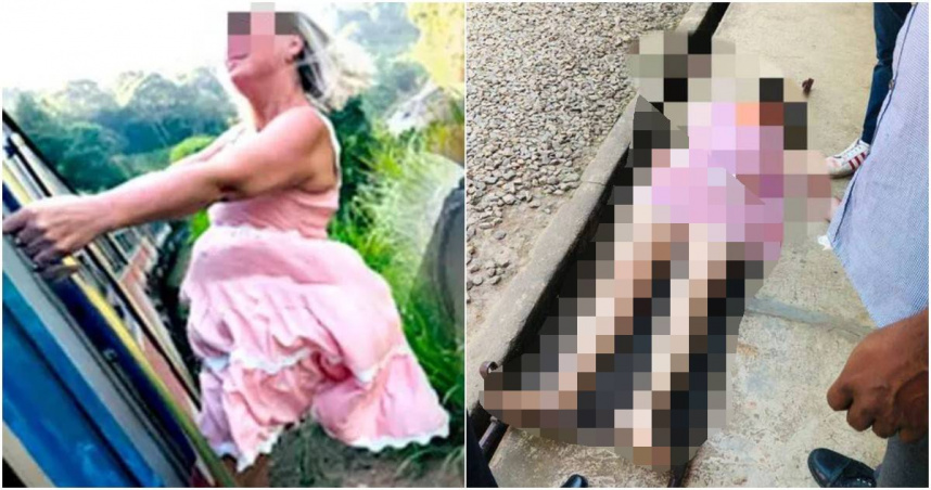俄羅斯53歲女子奧爾嘉為了拍網美照，竟不顧危險將身體探出火車外，怎料頭部不慎撞上石頭，當場跌落車外慘死。（圖／擷取自X）